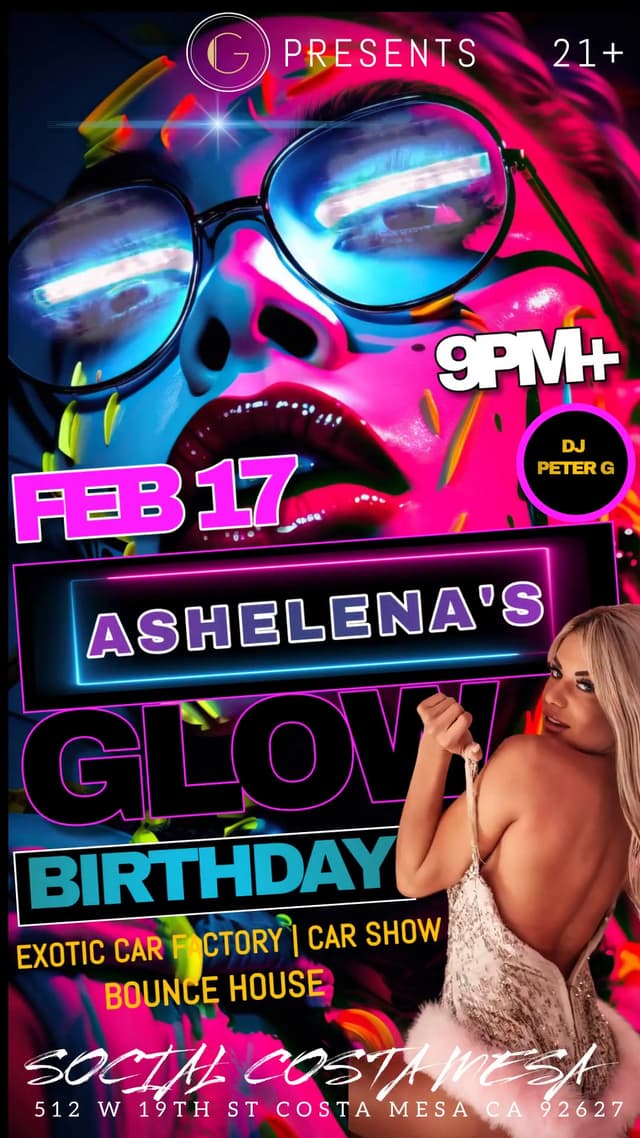Ashelena's Glow Birthday flyer