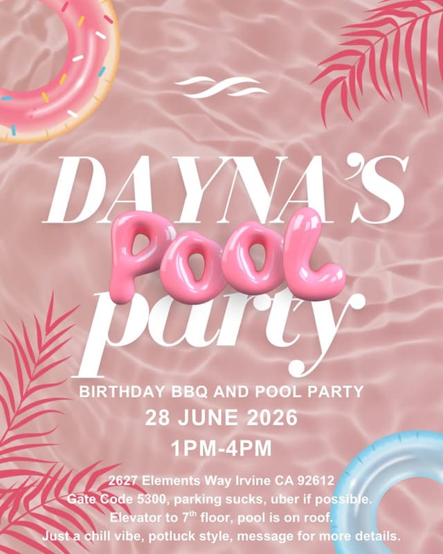 Dayna’s Birthday Pool Party flyer